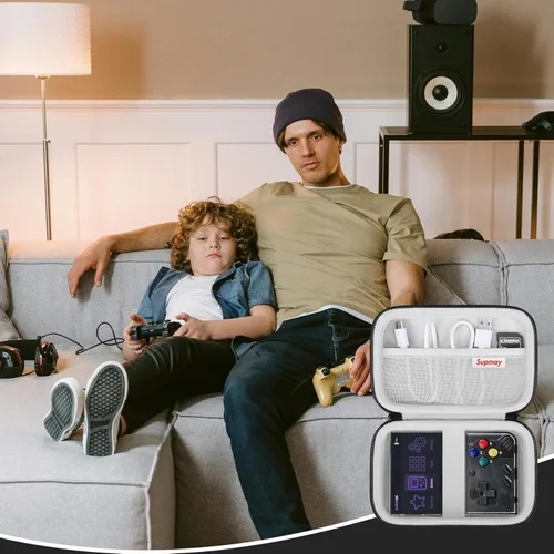 Vista 7 de Supmay Carrying Case for Miyoo Mini Plus OnionOS Handheld Game Console, Retro Gaming Console Storage Holder Travel Bag with Mesh Pocket for USB-C