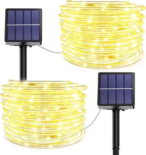 Vista 10 de KerKoor Cuerda de luces solares LED para exteriores, 40 pies, 100 luces LED, 8 modos, funciona con energía solar, cuerda de luces impermeables