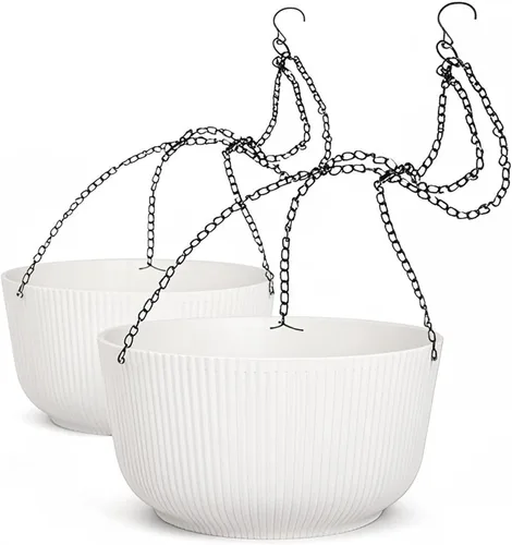 Dexceder Macetas colgantes de riego automático de 8.75 pulgadas para interiores y exteriores, cesta colgante gruesa (paquete de 2, blanco)