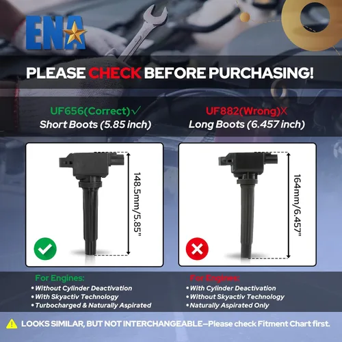 Vista 2 de ENA Paquete de bobinas de encendido UF656 compatible con Mazda 3 Sport 6 CX3 CX5 CX9 MX5 Miata 2012 2013 2014 2015 2016 2017 2018 2019 2020 2.0L