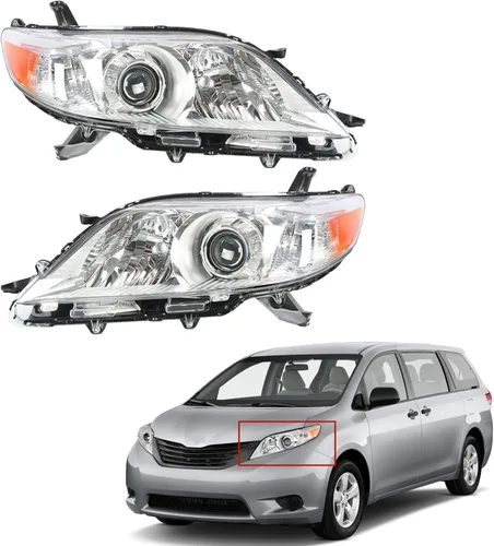 Vista 7 de Paquete de 2 faros delanteros de repuesto para Sienna 2011-2013 con lente transparente halógena para el lado del pasajero y del conductor