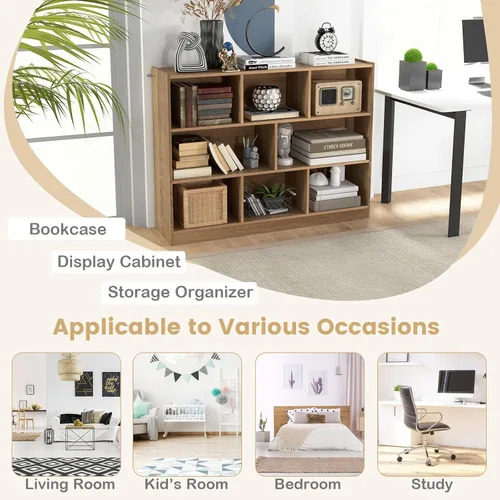 Vista 23 de Giantex Estantería de madera de 8 cubos, estantería independiente abierta de 3 niveles, estante de exhibición multiusos para sala de estar