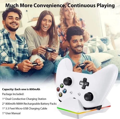 Vista 6 de Controller Charger for Xbox One CVIDA Dual Xbox OneOne SOne Elite Not for Xbox Series XS 2020 Charging Station with 2 Rechargeable Battery Packs for
