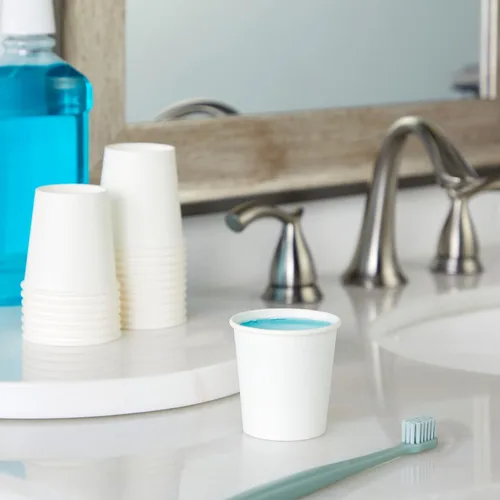 Vista 3 de Sparkle and Bash Paquete de 100 mini vasos de papel desechables para expreso, enjuague bucal, té, café (4 onzas, blanco)