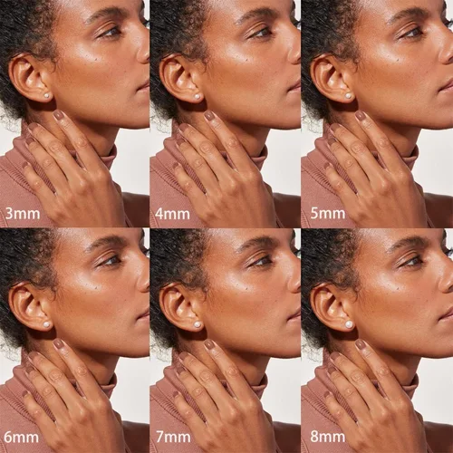 Vista 2 de Delicados aretes de perlas con parte trasera plana para mujer, 6 pares de aretes de perlas con parte trasera plana en oro de 14 quilates, plata de 3