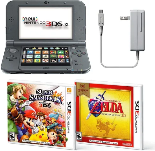 Black Nintendo 3DS XL Bundle Nintendo, AC Adapter, and Two Full Games 3D Mode (Ages 7+ Years)