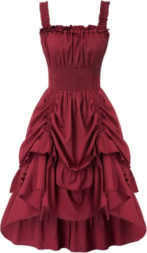 Vista 3 de Scarlet Darkness - Vestido gótico steampunk para mujer, cuello cuadrado, sin mangas y alto.