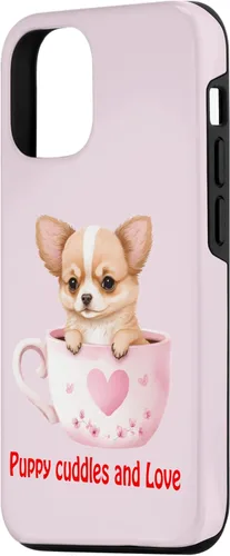 Vista 2 de iPhone 15 Pro Puppy cuddles & love, Chihuahua Red Heart Dog Día de San Valentín