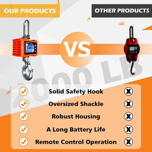 Vista 6 de YATOINTO Báscula Digital de Grúa de 2200 libras, Báscula Colgante Industrial de Servicio Pesado de Alta Precisión con Control Remoto, Estuche