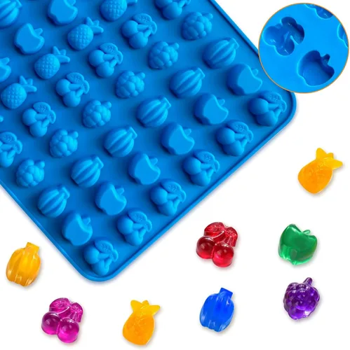 Vista 2 de Sidosir 4 piezas de moldes de gomitas de fruta gomosas, moldes de gomitas de caramelo de silicona antiadherentes con 2 cuentagotas