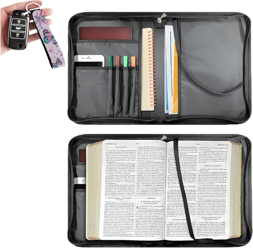 Vista 2 de Bengbobar Funda de Biblia morada para niñas y mujeres, funda de Biblia floral gótica con asa, impermeable, protector de la Biblia con asa
