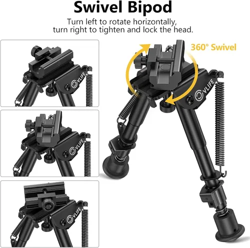 Vista 2 de CVLIFE 6-9 Inch Picatinny Bipod with 360 Degrees Swivel Bipod Picatinny Adapter & Spring Return Rifle Bipods for Hunting
