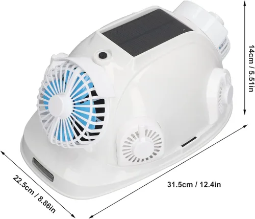 Vista 7 de Casco duro para construcción, casco de seguridad de ventilador solar, casco de trabajo de enfriamiento rápido con 6 ventiladores solares y luz