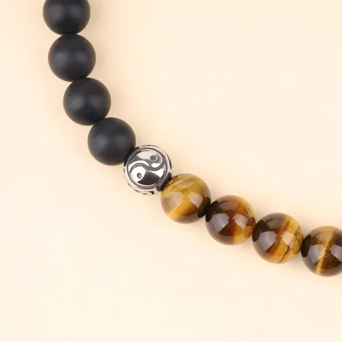 Vista 6 de GAVU Pulsera de cristal, pulsera de cuentas de ónix Yin Yang para hombre