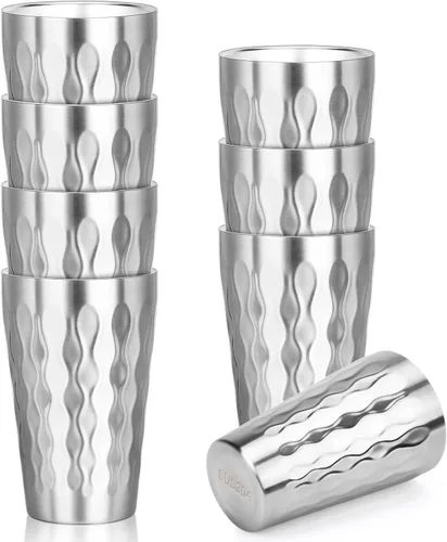 Vista 28 de Vaso aislado de acero inoxidable, vaso aislado de 10 onzas, paquete de 8 vasos de agua apilables irrompibles de doble pared, vasos de metal