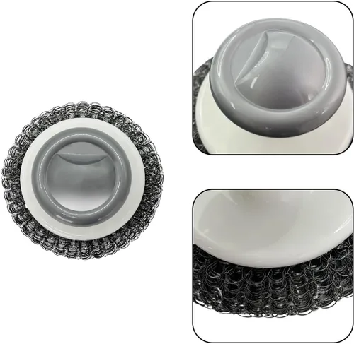 Vista 7 de 2 cepillos de acero inoxidable con asa, limpiador multiusos de hierro fundido para ollas, parrillas, hornos y otros trabajos de limpieza resistentes
