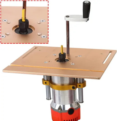 Vista 4 de Elevador de enrutador ajustable para máquina de recorte universal de 65 mm de diámetro, base de enrutador de aluminio debajo de la mesa para base