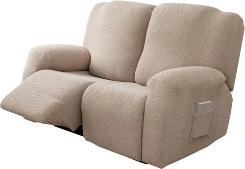 Vista 9 de Genina Funda para Silla Reclinable, Fundas Elásticas para Sillas Reclinables, Fundas para Sofá Reclinable con Rayas Jacquard, Fundas para Sofá