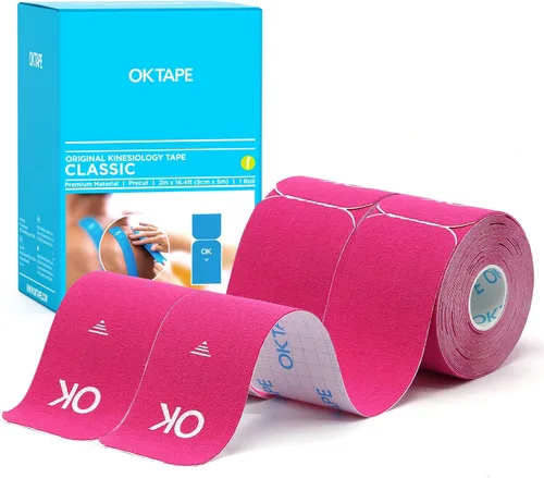 Vista 11 de OK TAPE Cinta de kinesiología de 10 pulgadas precortada, 20 tiras, cinta atlética elástica de algodón sin látex, 2 pulgadas x 16 pies, 2 rollos Beige
