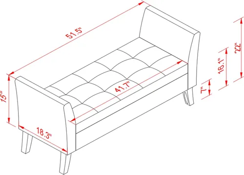 Vista 2 de Penifun Banco otomano de almacenamiento de 51.5 pulgadas, banco otomano tapizado en terciopelo, banco otomano con botones al final de la cama, banco
