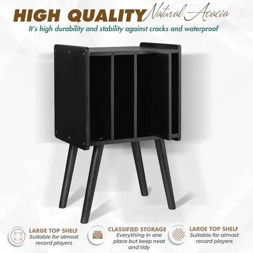 Vista 2 de 2BHOME Soporte de madera para tocadiscos LP con 4 gabinetes, capacidad para hasta 100 vinilos, soporte de almacenamiento de discos de metal y mesa