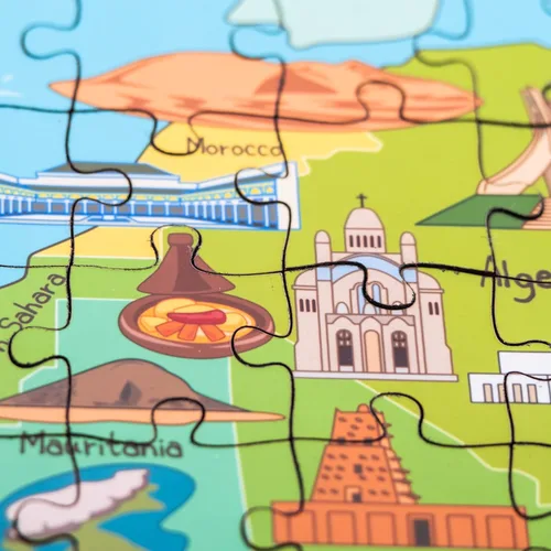 Vista 7 de Rompecabezas de madera con mapa de África para niños (152 piezas) - Rompecabezas educativo de geografía con animales, países y puntos de referencia
