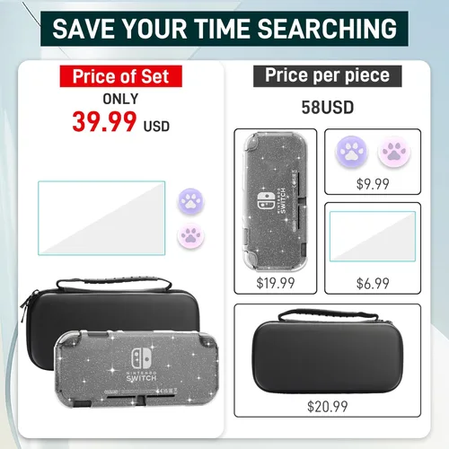 Vista 5 de FUNDIARY Funda de transporte de viaje para Nintendo Switch Lite, funda protectora rígida de viaje para Lite, funda de transporte portátil a prueba