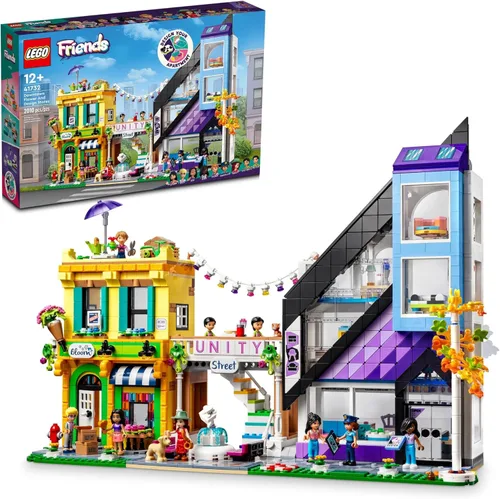 LEGO Friends Downtown Flower and Design Stores 41732 Juego de Construcción - Juguete Construible con Apartamento, Tiendas, Casa y Personajes