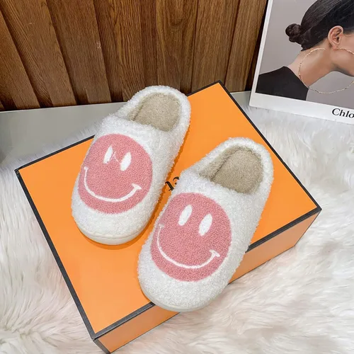 Vista 2 de PLMOKN Slippers for women indoor and outdoor men open toe fluffy cute smile face slippers