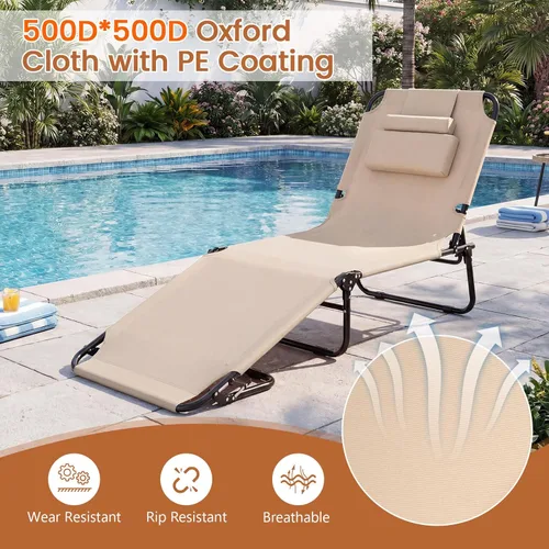 Vista 7 de Tangkula Sillón de playa, reclinable plegable para tomar el sol con agujero frontal, silla de bronceado boca abajo con respaldo ajustable de 4