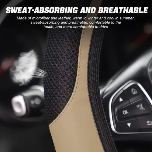 Vista 4 de LoyaForba Funda universal para volante de automóvil, 14.5-15 pulgadas, protector de neopreno suave antideslizante para volante, transpirable, sin