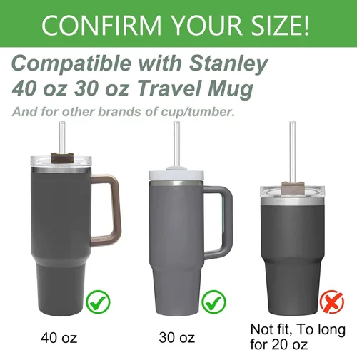 Vista 4 de Popote de Repuesto Compatible con Vasos Stanley de 40 oz, 4 Piezas Popotes Reutilizables con Cepillo de Limpieza, Popote Largo de Vidrio para Azul