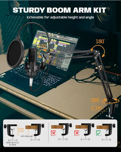 Vista 7 de Micrófono XLR para Podcast, Micrófono Condensador Cardioide Profesional de Estudio XLR con Diafragma Grande de 26mm para Grabación, Streaming