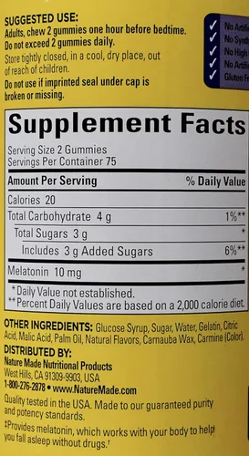 Vista 2 de Nature Made - Gomitas de Melatonina 10 mg con Sabores Naturales de Fresa Soñadora, 150 Gomitas