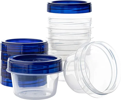 Vista 9 de PLASTICPRO [Paquete de 3 de 32 oz] Contenedores de Delicatessen con Tapa Giratoria Fondo Transparente con Tapas Giratorias Azules Reutilizables