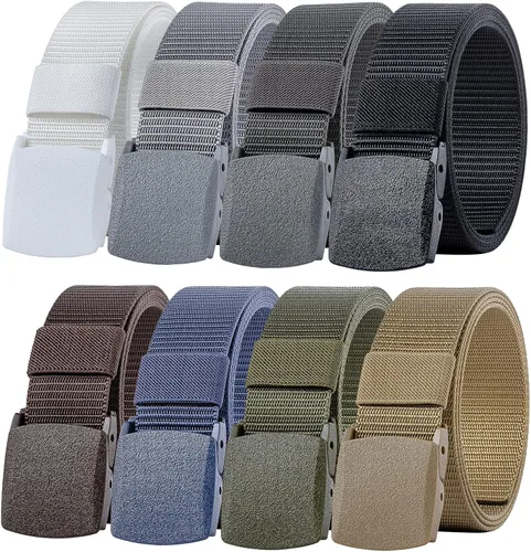 Ginwee Paquete de 8 correas tácticas militares de nailon con hebilla de plástico para exteriores, Negro, verde, marrón, gris, blanco, azul, gris