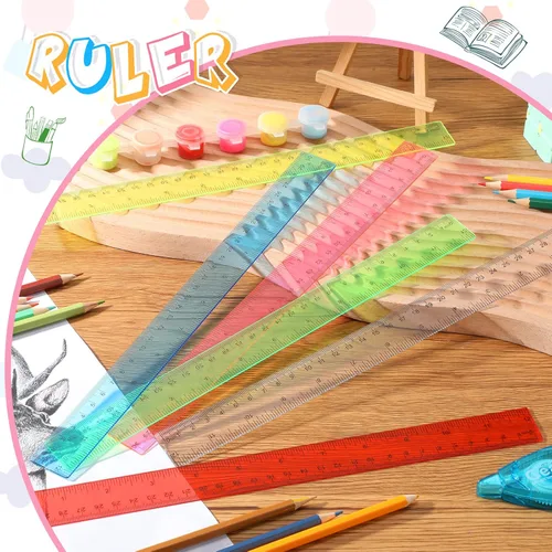 Vista 6 de 30 reglas flexibles de plástico a granel de 12 pulgadas, reglas flexibles con pulgadas y centímetros, regla para niños, herramientas de dibujo