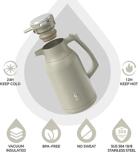 Vista 2 de IDEUS Jarra térmica de café de acero inoxidable de 68 onzas y dispensador de bebidas Airpot de 74 onzas