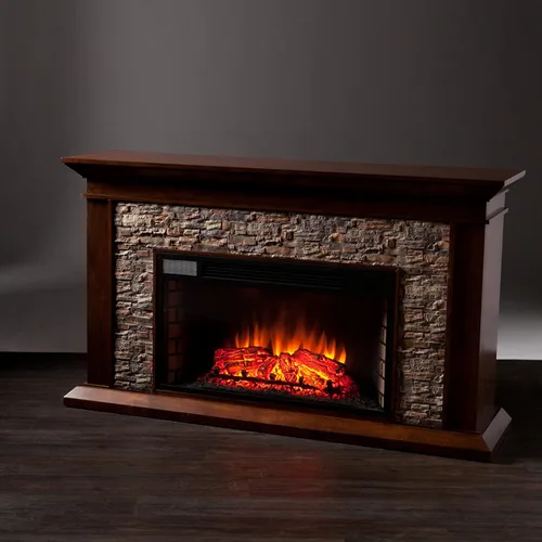 Vista 7 de SEI Furniture Canyon Heights Chimenea eléctrica de piedra falsa apilada de 60", color arce whisky Whisky Arce