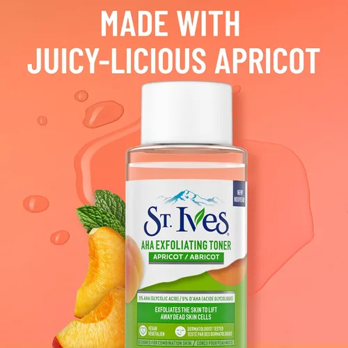 Vista 5 de St. Ives Apricot AHA Tónico facial vegano exfoliante, 6.68 onzas líquidas (paquete de 4)
