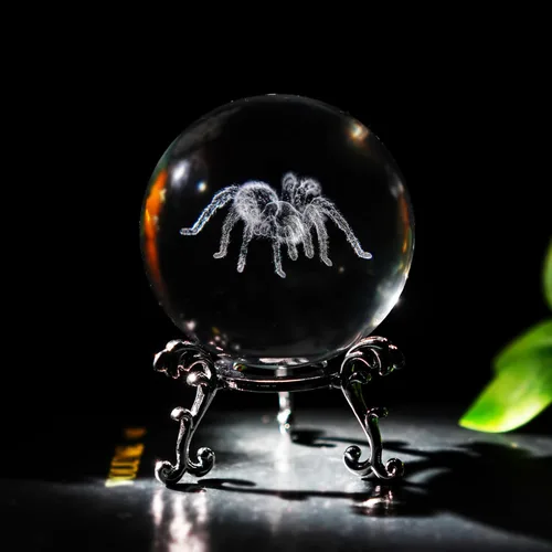 Vista 8 de HDCRYSTALGIFTS Figuras de hada de cristal láser 3D de 2.3 pulgadas con libélula y loto, bola de cristal pisapapeles con base de soporte, grabado 3D