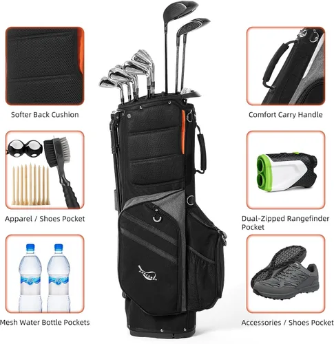 Vista 5 de ANNCORD Bolsa de Golf con Soporte de 14 Divisores Superiores de Longitud Completa con Soporte, 7 Bolsillos, Bolsa de Golf Ligera para Hombres