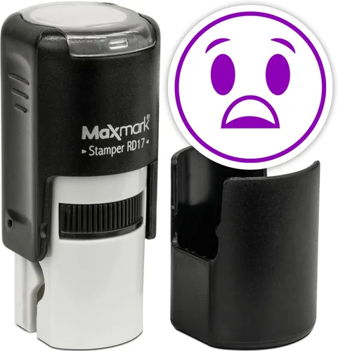 Vista 16 de MaxMark Sello de Emoji Autoentintado Redondo - Enojada - Tinta Negra
