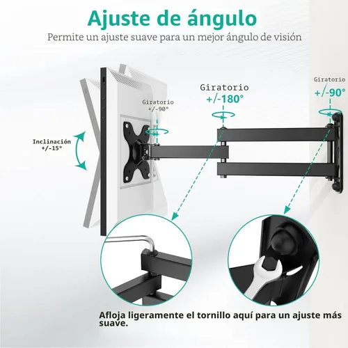Vista 6 de WALI Soporte para Show 21, Show 15, soporte de montaje en pared ajustable con brazo de extensión resistente de 15 pulgadas, giratorio giratorio