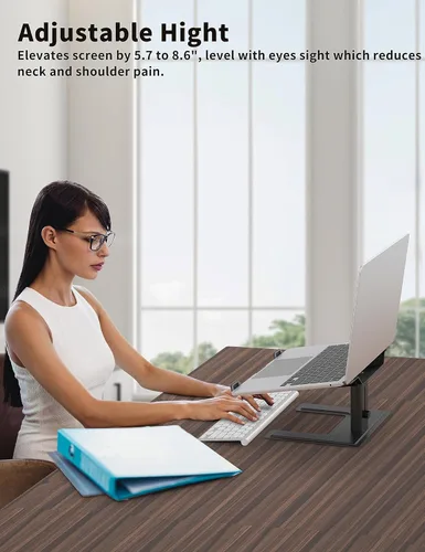 Vista 3 de ALASHI Soporte para computadora portátil para escritorio, altura ajustable, elevador ergonómico para laptop, soporte de metal de aluminio compatible