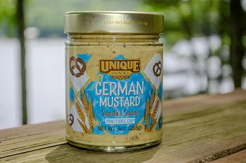 Vista 4 de Unique Snacks Sharp German Mustard Dip, semillas de mostaza de grano entero, salsa de pretzel, salsas y untables sin OMG, paquete de 4