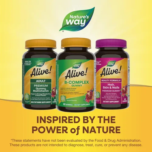 Vista 5 de Nature's Way ¡Alive! Gomitas de complejo de vitamina B, apoyo de energía celular*, 8 vitaminas B, vegetarianas, sabor mango, 60