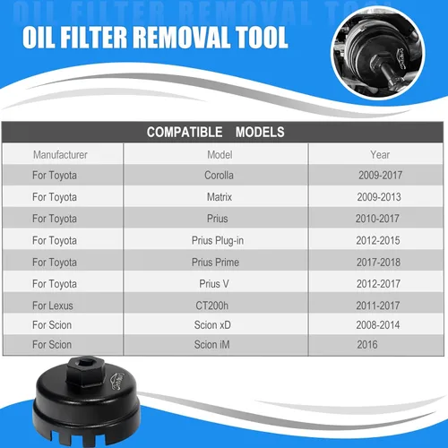 Vista 3 de 3mirrors herramienta de llave de tapa de filtro de aceite de aluminio de 64 mm compatible con Toyota Lexus Camry Corolla Highlander RAV4