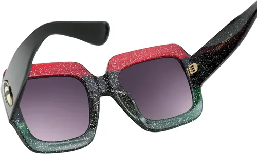 Vista 3 de Feisedy B2276 Gafas de sol cuadradas de gran tamaño con marco de brillantina multicolor