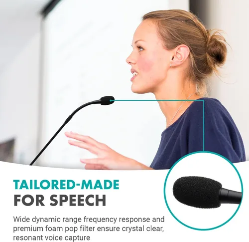 Vista 3 de Movo GM-5 Micrófono profesional de cuello de cisne de 18 pulgadas con soporte de interfaz USB, micrófono de podio con silencio de un solo toque